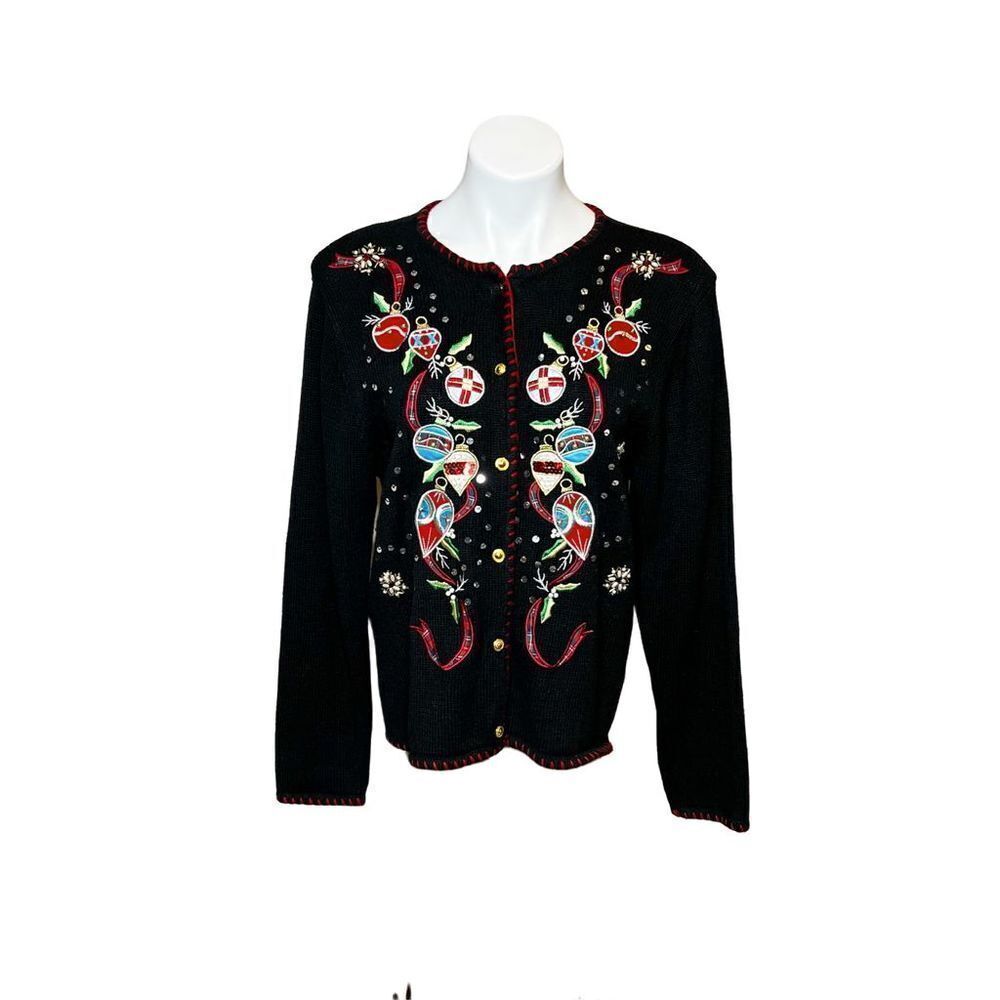Crystal Kole vintage ornament embellished ugly Christmas sweater size S